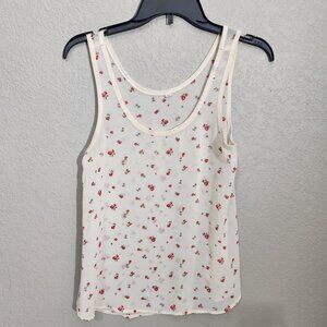 Sheer White Sleeveless Tank Top With Red Floral Pattern Lightweight & Breathable